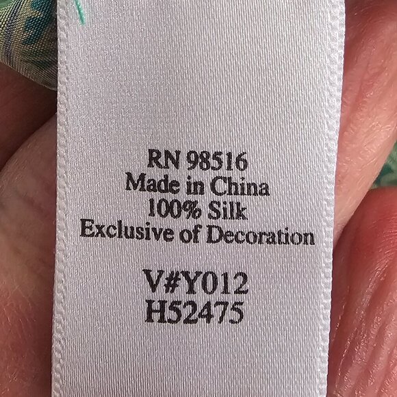 Coldwater Creek Green Blue Paisley Silk Blouse Peasant Retro Embroidered PL - Picture 11 of 13